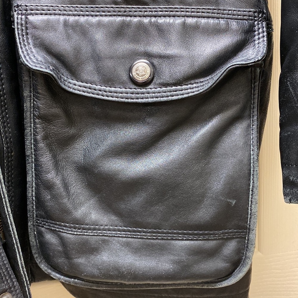 VINTAGE mens Genuine leather coat jacket L - Picture 2 of 8